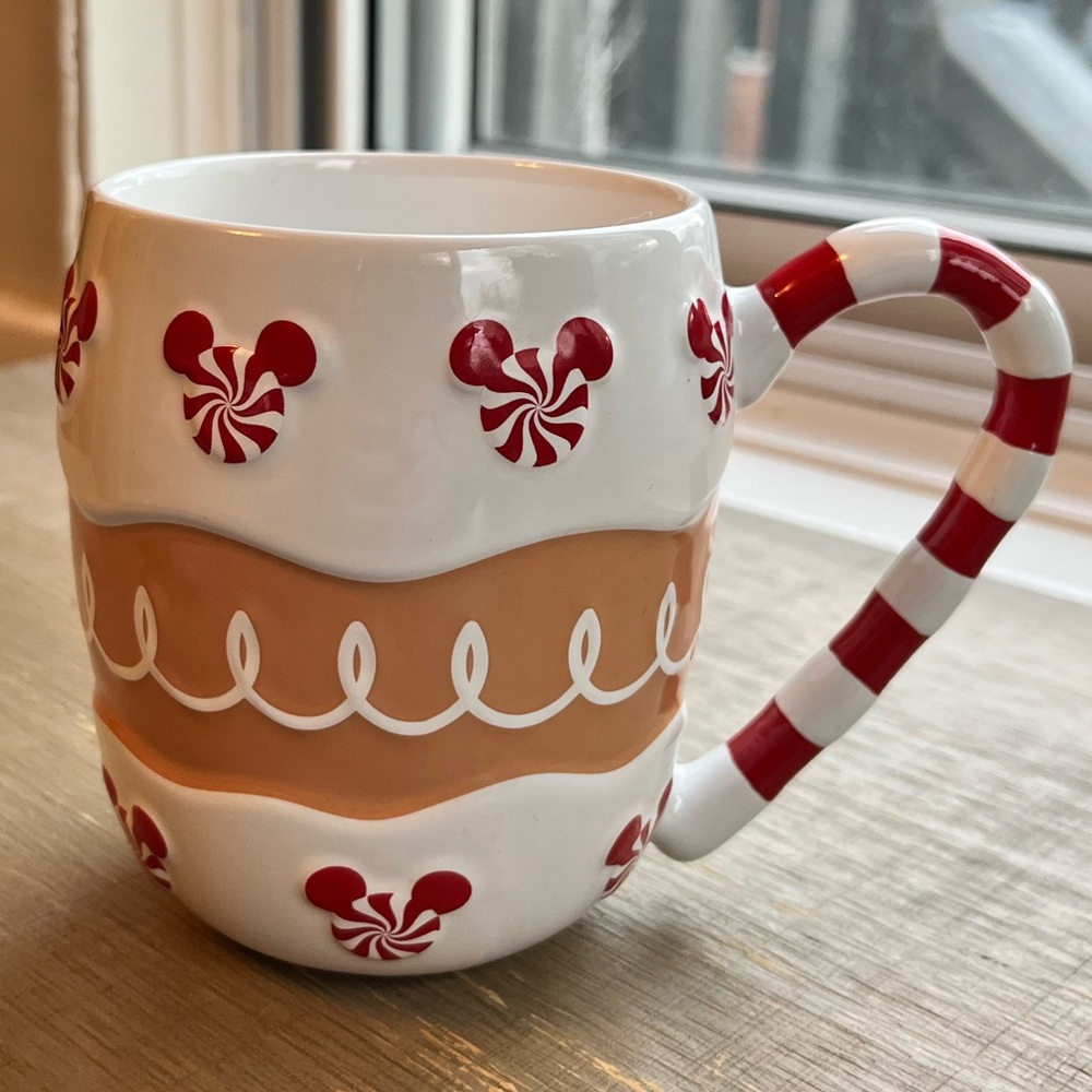 Hallmark Disney Mickey Mouse Gingerbread Red and White Candy Cane Mug
